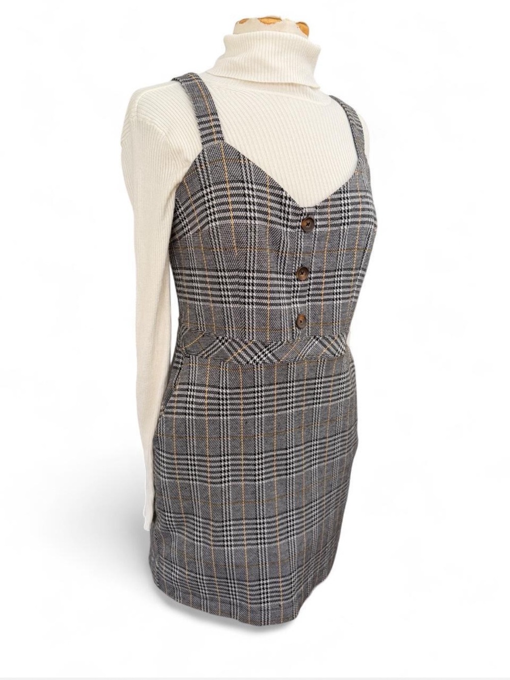 Abercrombie & Fitch Plaid Button-Front jumper/Pinafore Mini Dress Size Large
